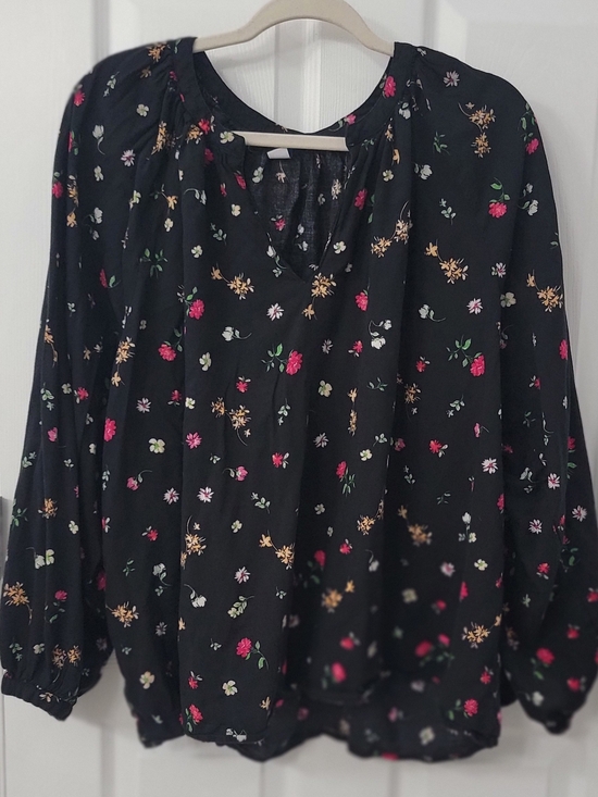 Old Navy Tops - Old Navy Black Floral Peasant Blouse with Pink and Yellow Accents